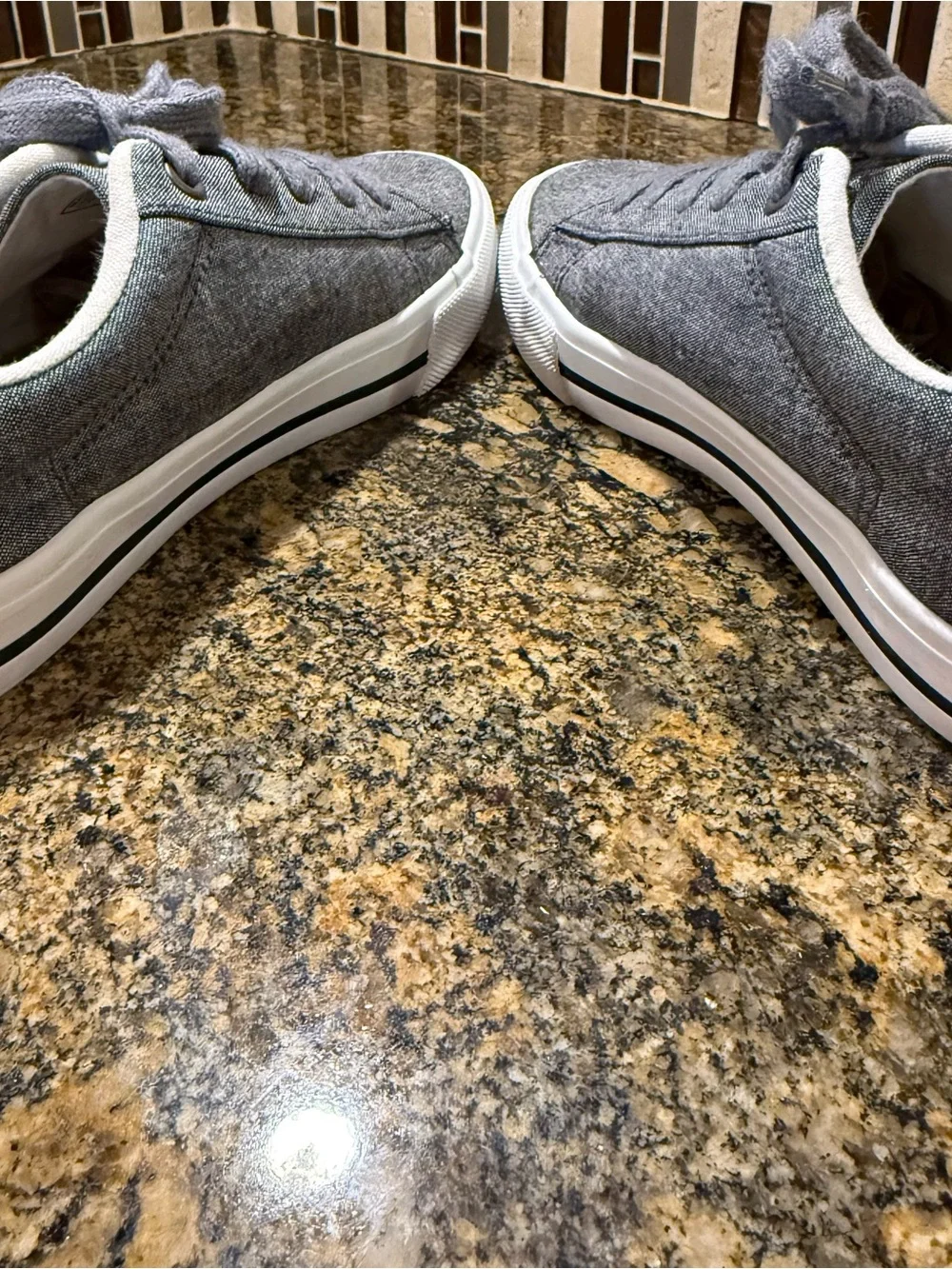 Polo Ralph Lauren Easton II Shoe Gray Chambray Cotton Lace Low Sneaker Youth 2